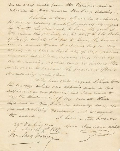 Sidi Soliman Mellimelli to James Madison, March 8, 1806
